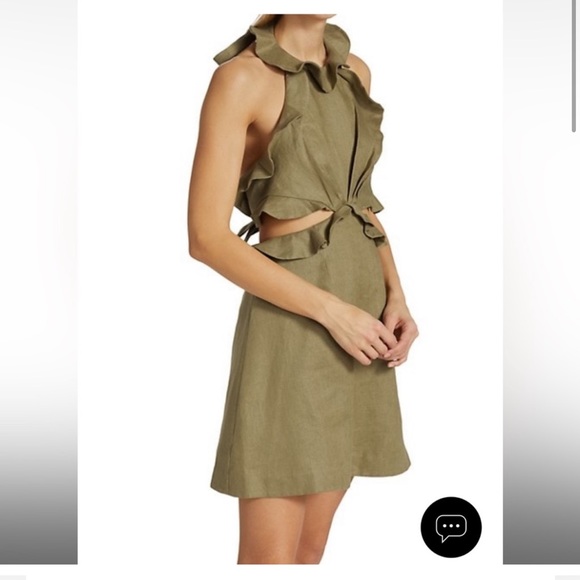 Zimmermann Postcard Tie Back Mini Linen Dress in Khaki NWT - Picture 2 of 4